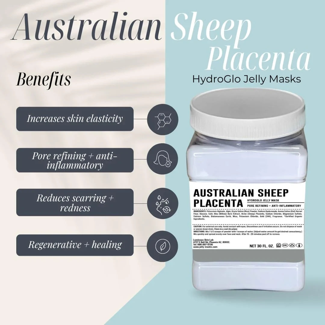 Luminous Skin Lab Australian Sheep Placenta Jelly Mask, Professional Pack Peel off Facial Mask - Anti-Aging, Reducing Dark Spot & Natural Skin Treatment - Suitable for All Skin Types | 30 fl oz