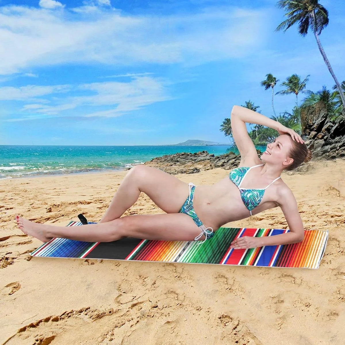 Bestwell Mexican Serape Blanket Stripes Beach Towel Oversized Towel Blanket, Thin Lightweight Microfiber Sand Free Quick Dry Towel, 30”X60” Multipurpose Pool Bath Yoga Swim Shower Towel