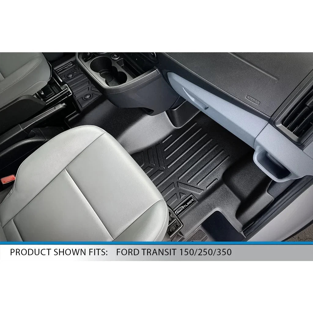 SMARTLINER Floor Mats 1st Row 1 Piece Full Wrap Liner Black Compatible With 2015-2019 Ford Transit 150/250/350 (No Transit Connect)