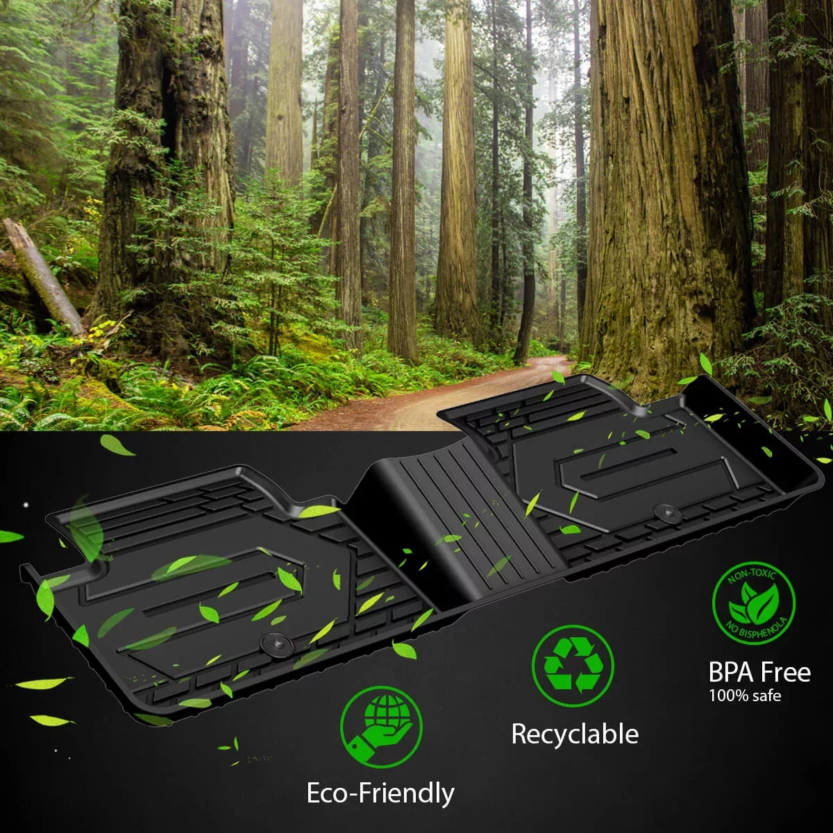 LASFIT Car Floor Mats for 2016-2021 Dodge Durango (2nd Row Bench Seat Only) / Jeep Grand Cherokee(NO Jeep Cherokee), All Weather TPE Floor Liners Set, 1st and 2nd Row, Black
