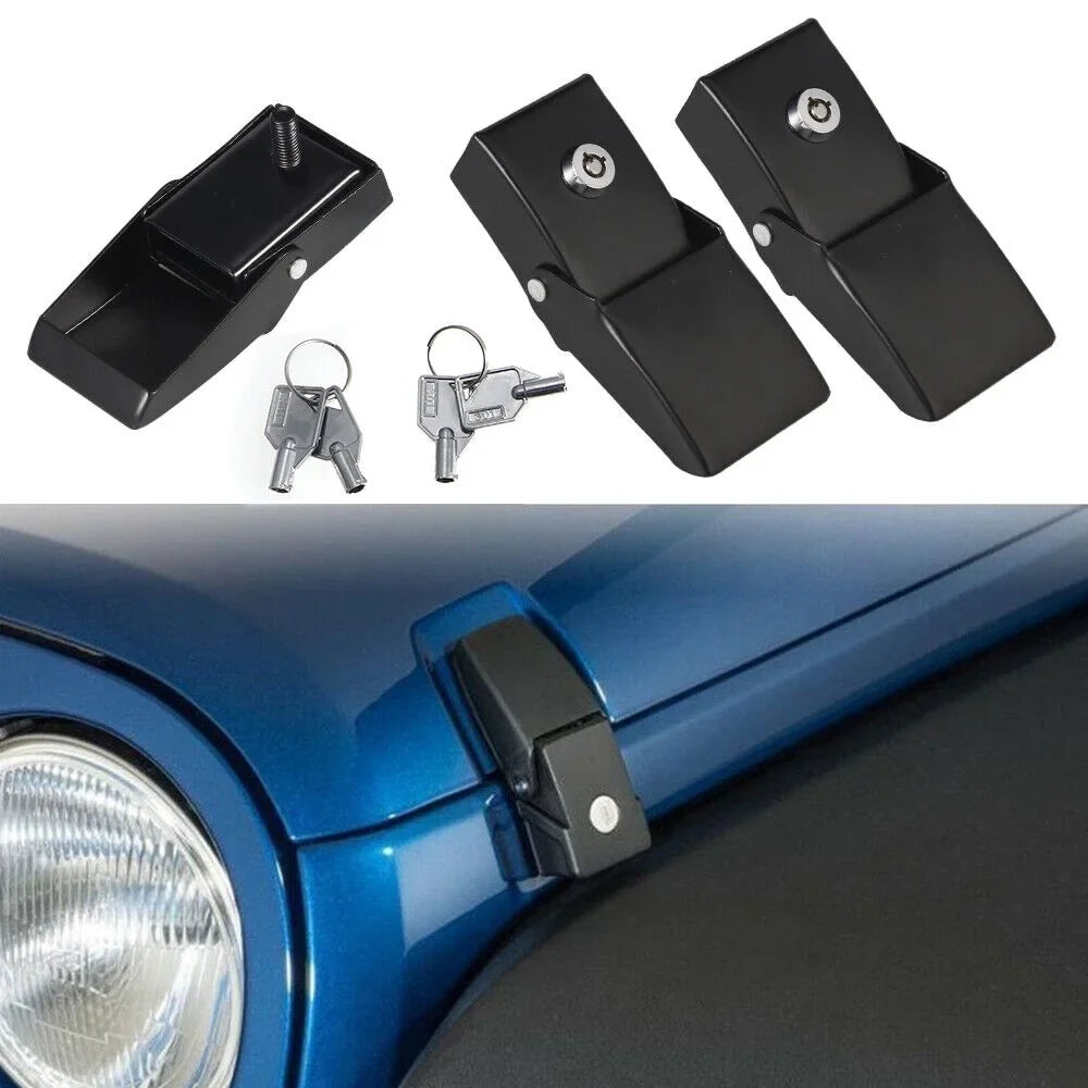 Jahy2Tech Locking Hood Latch Pins Kit for Jeep Wrangler JK JKU - Strong & Stylish - Easy Installation - Caliber Composition