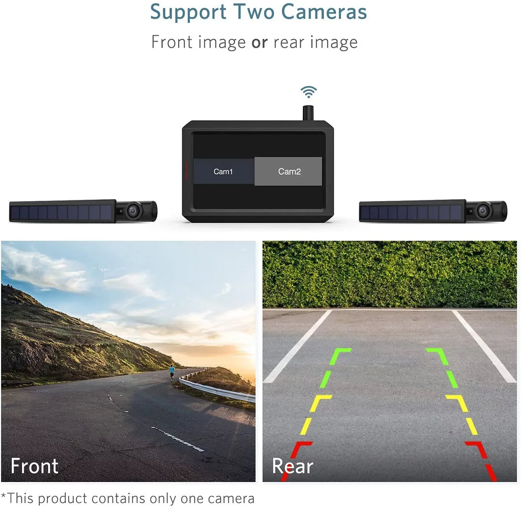 SunGo2 Solar Wireless Backup Camera for Truck, True Reverse Camera Wireless for DIY Installation, 5" HD Monitor Supports 2 Back Up Camera Systems for Car/Trailer/Pickup/Mini RV