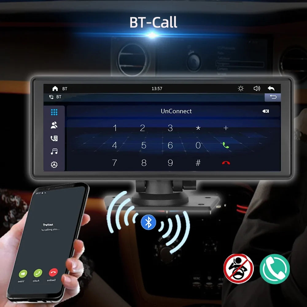 Polarlander 9.3" Wireless Carplay & Android Auto Portable Car Stereo, Front Dash Cam, Backup Camera, Bluetooth Hands-Free Calling, HD IPS Touchscreen,Supports Most Cars