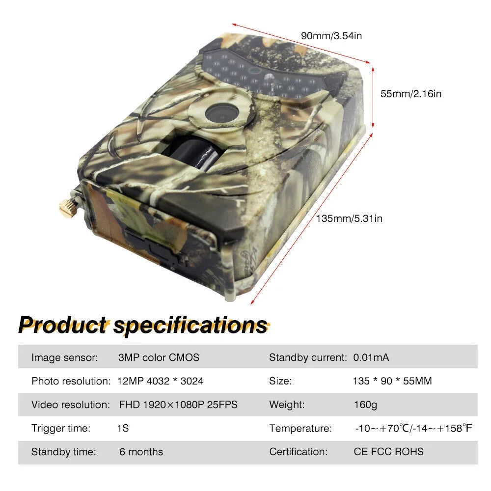 Infrared Trail Camera,DFITO Wildlife Monitor, 1080P, 12MP, Home Security, Farm Monitoring, Hunting Trail Monitor, Hunting Wildlife Camera Waterproof (SD Card NOT Included)