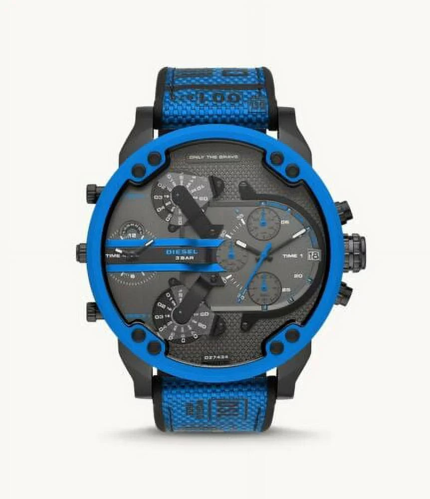 DIESEL MR. DADDY 2.0 MEN'S CHRONOGRAPH 4 TIME NYLON BLUE BLACK WATCH DZ7434 NEW