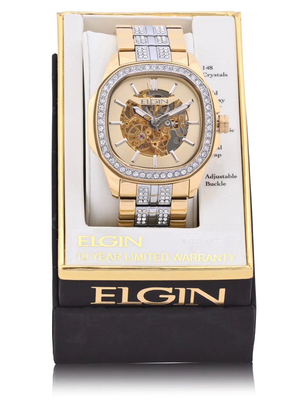 Elgin Adult Male Watch with Allow Case and Brass Bezel in Gold with Czech Stones (FG180018)