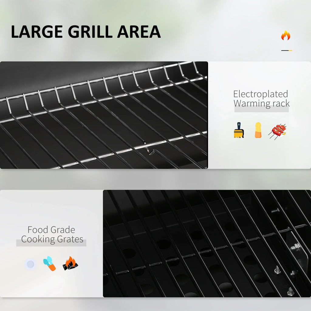 Homiyad Charcoal BBQ Grill, Outdoor Portable Cooker for Camping Or Backyard Picnic with Side Table, Bottom Storage Shelf, Wheels and Handle, Black