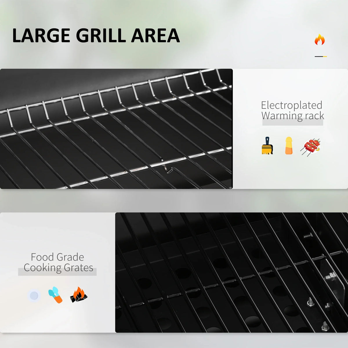 Homiyad Charcoal BBQ Grill, Outdoor Portable Cooker for Camping Or Backyard Picnic with Side Table, Bottom Storage Shelf, Wheels and Handle, Black
