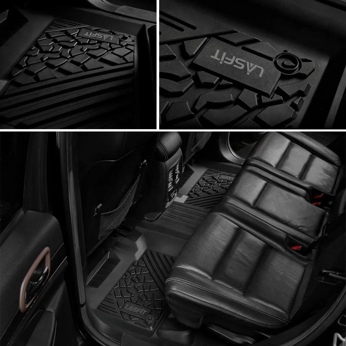 LASFIT Car Floor Mats for 2016-2021 Dodge Durango (2nd Row Bench Seat Only) / Jeep Grand Cherokee(NO Jeep Cherokee), All Weather TPE Floor Liners Set, 1st and 2nd Row, Black
