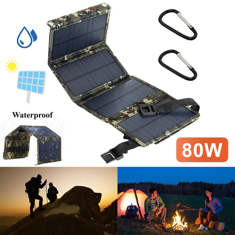 Paddsun Solar Panel Folding Power Bank 80W USB Outdoor Camping Hiking Phone Charger