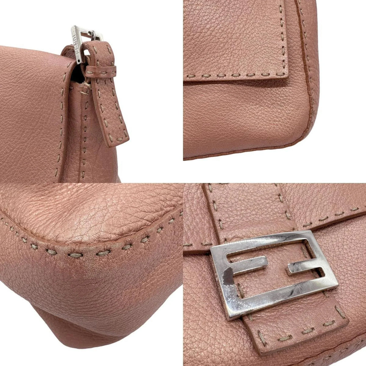 Pre-Owned FENDI Shoulder Bag Selleria Leather Metallic Pink Women's 2381-8BR102-NDU-039 z0591 (Good)