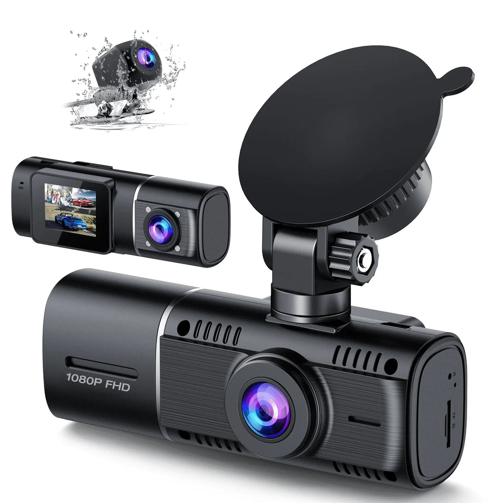 TOGUARD 3 Channel Car Camera Dash Cam Front and Rear Inside with IR Night Vision 1080P Dash Camera Three Way Triple Parking Monitor Motion Detection Accident Lock