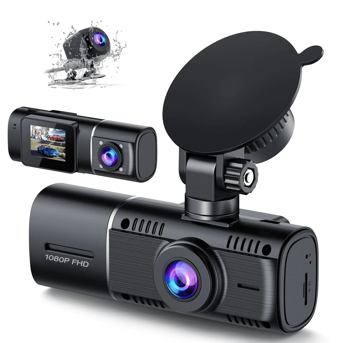 TOGUARD 3 Channel Car Camera Dash Cam Front and Rear Inside with IR Night Vision 1080P Dash Camera Three Way Triple Parking Monitor Motion Detection Accident Lock