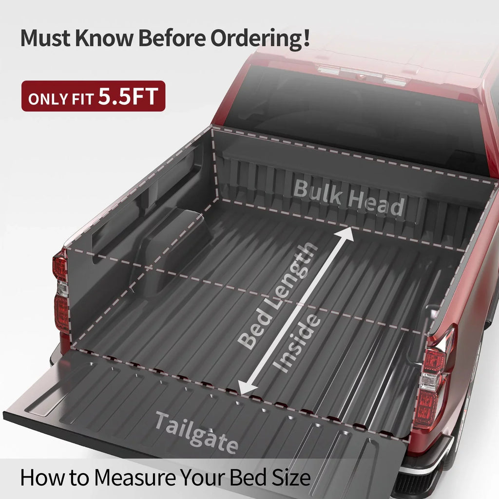 Ledkingdomus 5.5ft Soft 4 Fold Truck Bed Tonneau Wrap for 14-21 Toyota Tundra w/ Deck Rail System