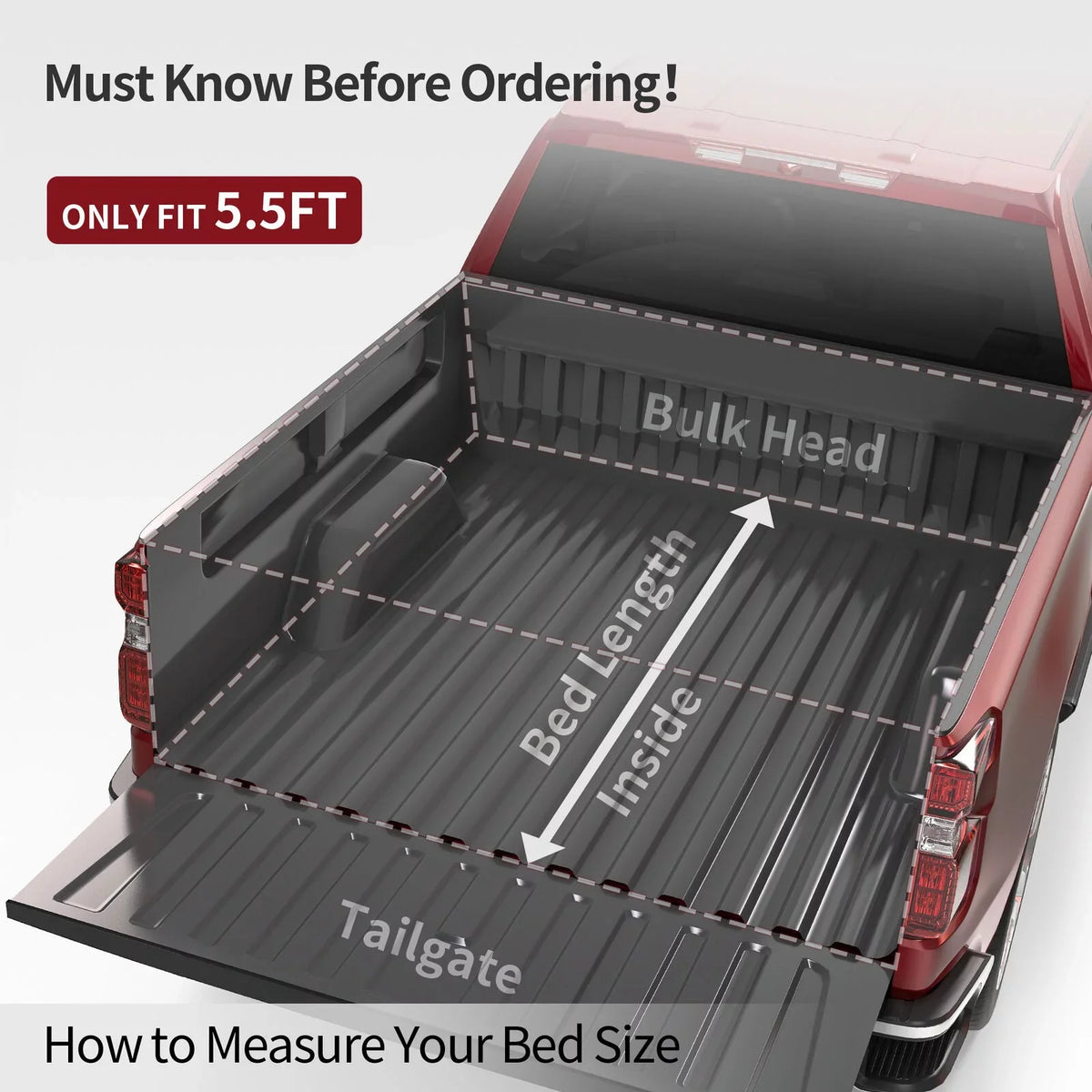 Ledkingdomus 5.5ft Soft 4 Fold Truck Bed Tonneau Wrap for 14-21 Toyota Tundra w/ Deck Rail System