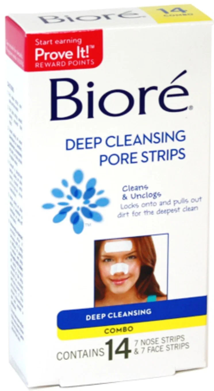 Biore Combo Pack Deep Cleansing Pore Strips Face/Nose 14 Each (Pack of 4)