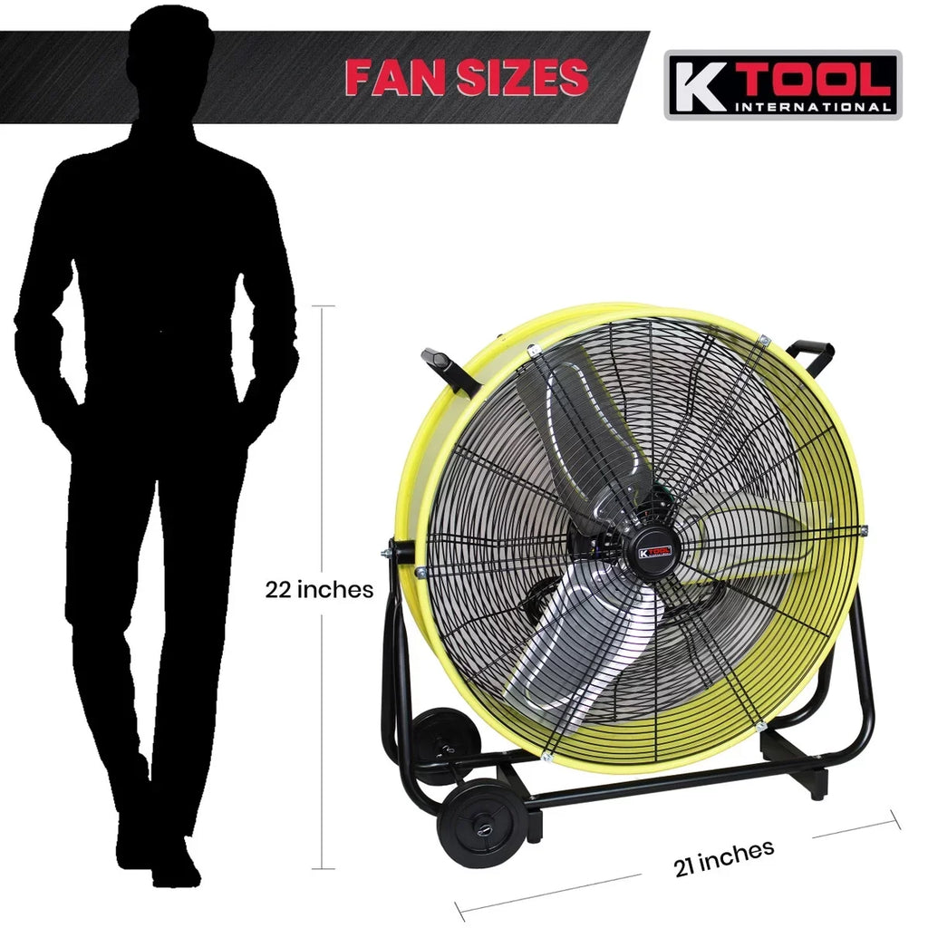 K Tool International 24 in. Direct Drive Tilting Industrial Drum Fan, Safety Yellow