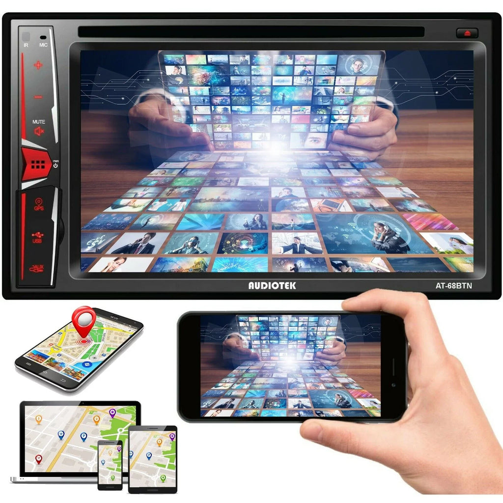 Audiotek AT-68BTN 6.2" Touch Screen Radio Mirror Link+ Rearview Camera XV95BK Bundle