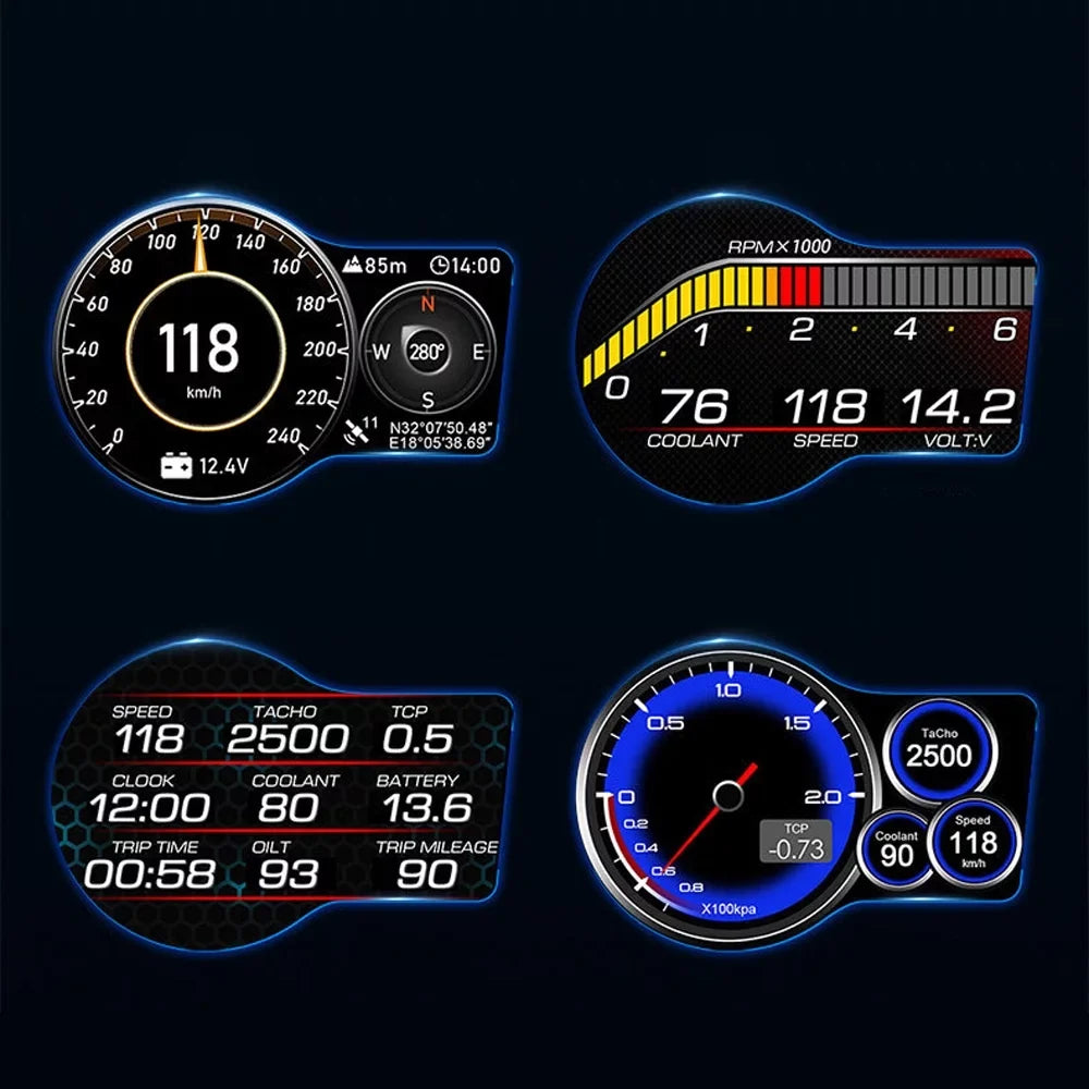 Moobody Head-Up Display for Car Speed Monitoring: Speedometer, Clock, RPM, Water & Oil Temperature