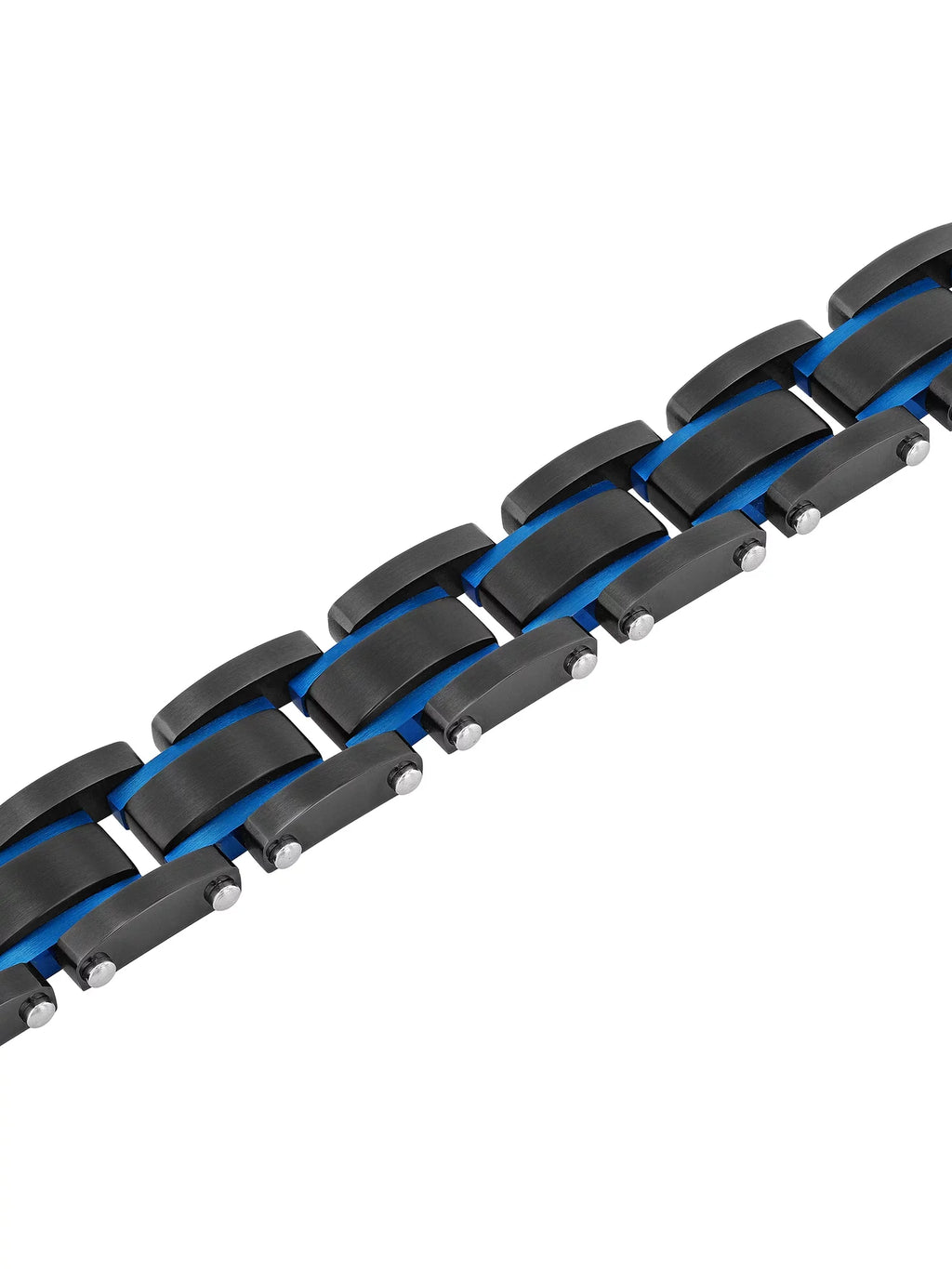 Men's Black and Blue Stainless Steel Link