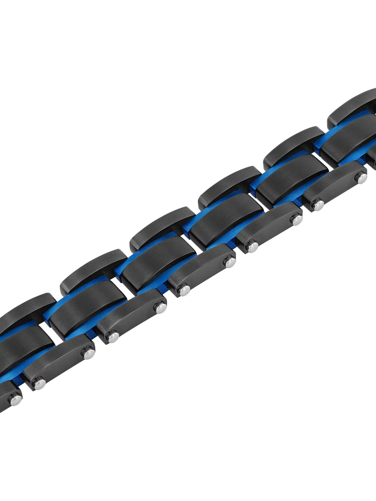 Men's Black and Blue Stainless Steel Link
