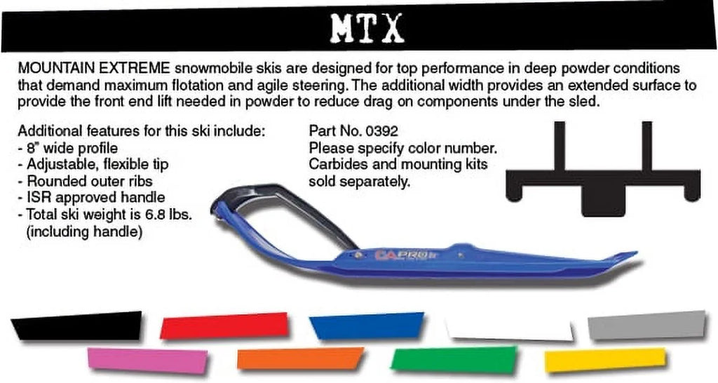 Pair of Black C&A Pro MTX 8" Snowmobile Mountain/Trail Skis W/Black C&A Loops