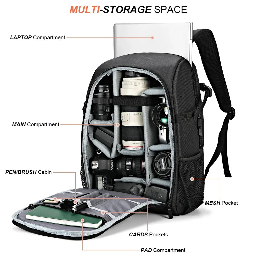 Big Capacity Photography Camera Waterproof Shoulders Backpack Video Tripod DSLR Bag Drone Case w/ Rain Wrap for Canon Nikon Sony Pentax
