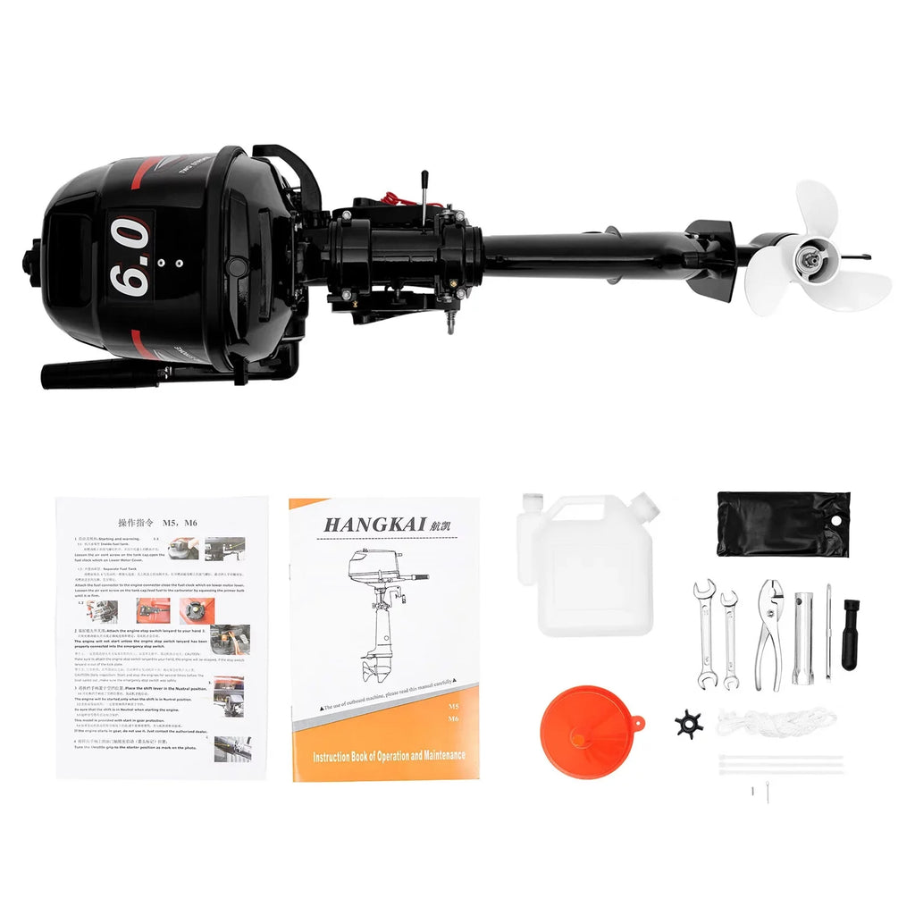 Anqidi 6HP 2 Stroke Outboard Motor, 102CC Single Cylinder Fishing Ship Engine Tiller Control Water Cooling System 4.4kW CDI