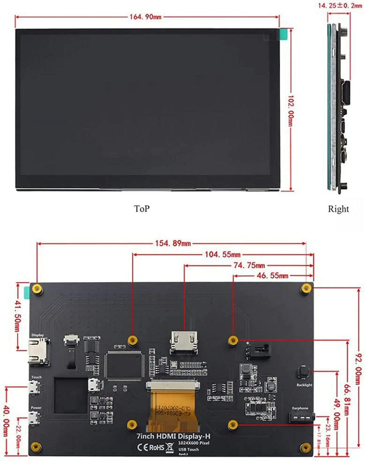 Treedix 7 inch Touchscreen Monitor LCD HDMI Display Monitor 1024x600 HD IPS HDMI Display Compatible with Raspberry Pi 3B+/4B with Stand-H Drive-Free