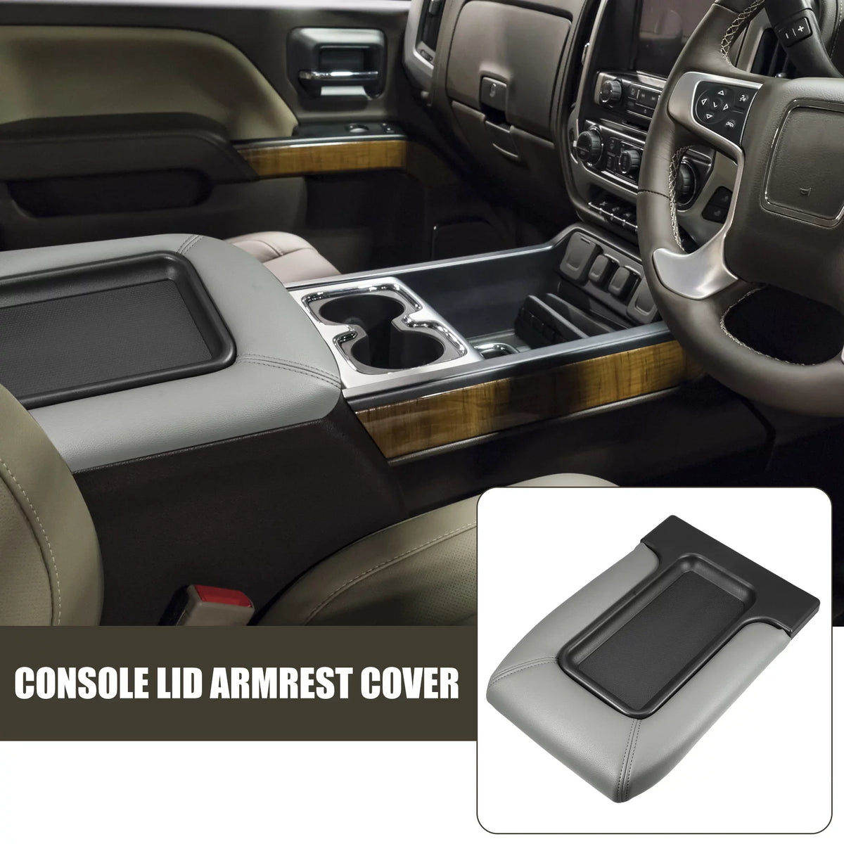 Unique Bargains Center Console Lid Armrest Seat Box Wrap Protector for Cadillac Escalade 2003-2004 Faux Leather Gray