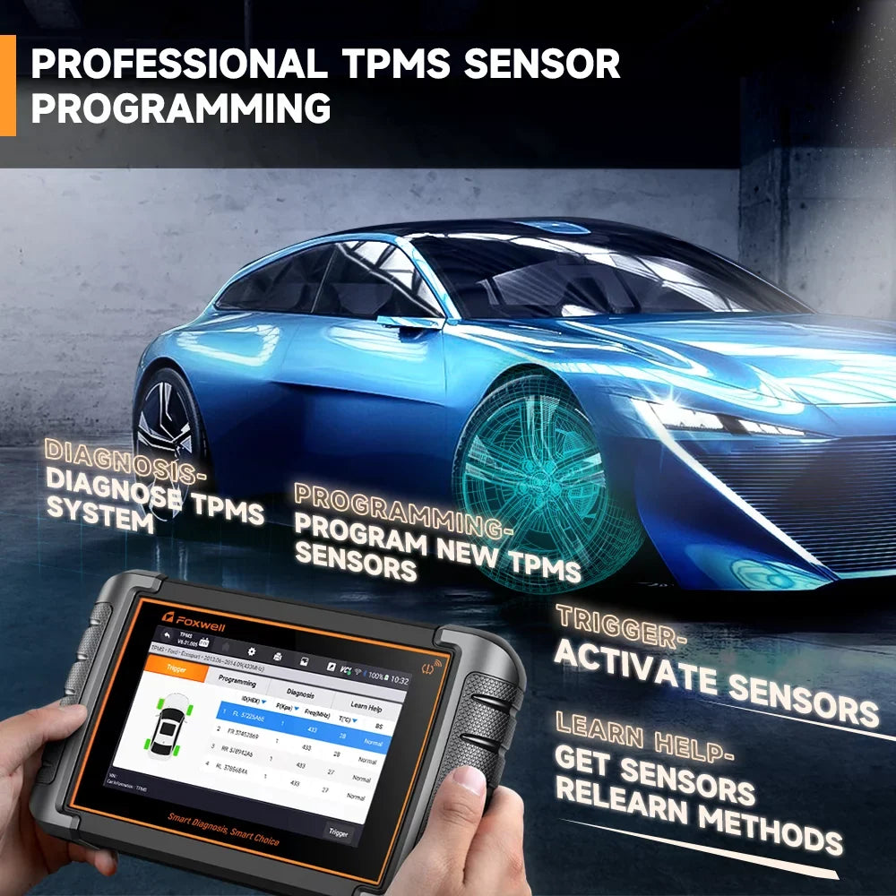 FOXWELL NT809TS Professional TPMS Programming Relearning Activation OBD2 Scanner Automotive Diagnostic Scan Tool Bi-direactional Scan Active Test TPMS Tool All System Code Reader 30+ Resets, NT809TS