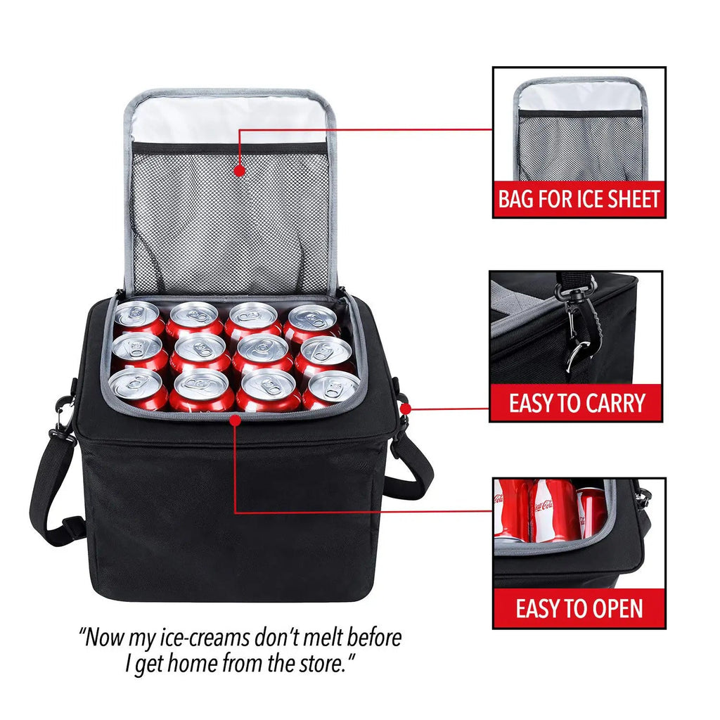 Glamor D Collapsible Trunk Organizer with Insulated Leak-proof Cooler Bag - 5-in-1 Car & SUV Cargo Storage Solution with Foldable Lid, Removable Dividers, and 2 Tie-Down Straps - Black