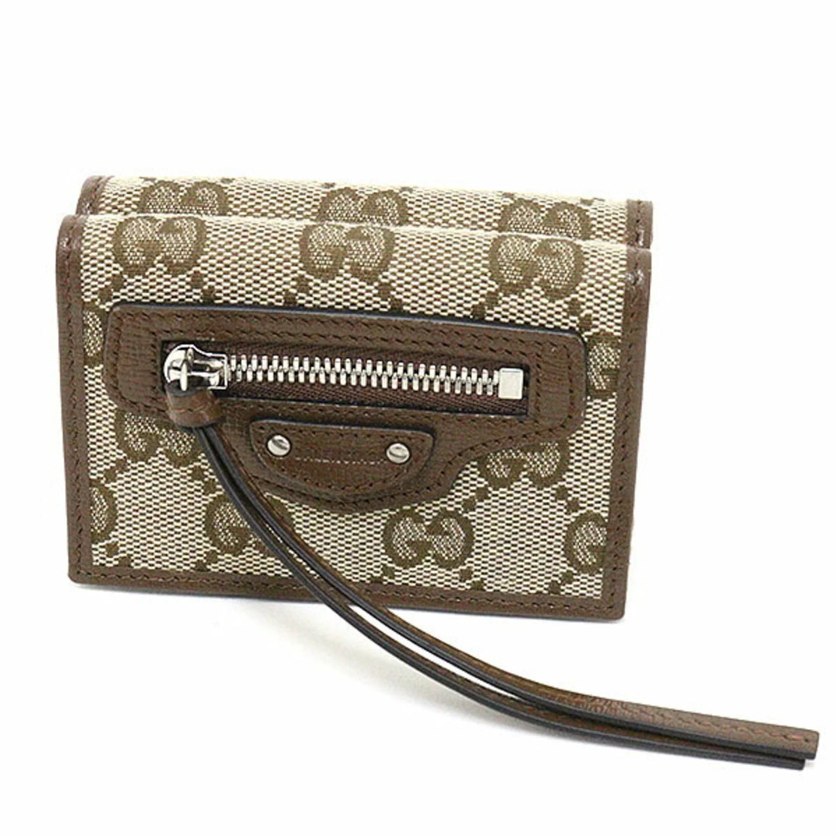 Pre-Owned Gucci Balenciaga GUCCI x The Hacker Project Neo Classic GG Supreme Canvas Leather Beige Ebony 681708 Trifold Wallet Small (Like New)
