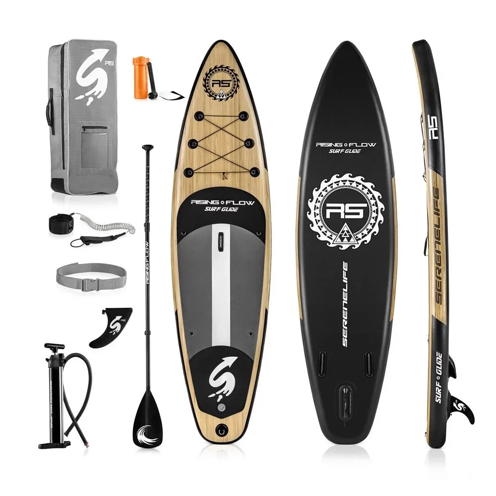 SereneLife Inflatable Stand-up Paddle Board (6 inches Thick) accessories & Carry Bag, Brown