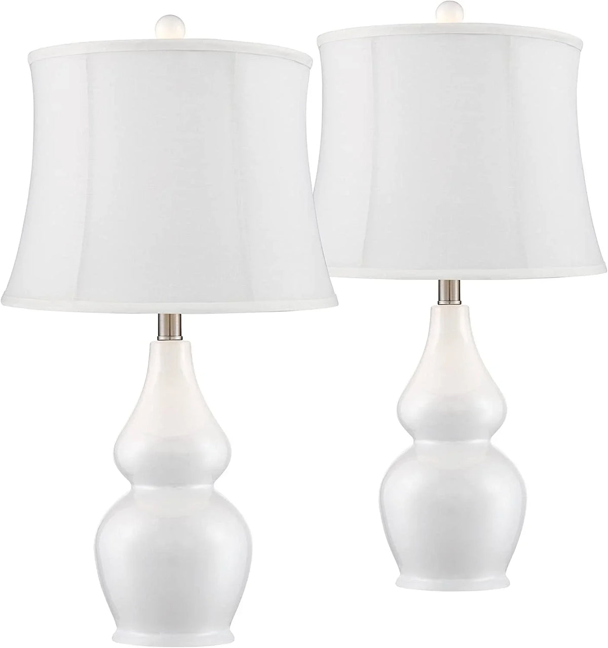 TJUNBOLIFE Lighting Jane Modern Table Lamps 25" Tall White Ceramic Double Gourd Softback Fabric Tapered Drum Shade for Bedroom Living Room House Home Bedside Nightstand Office Entryw