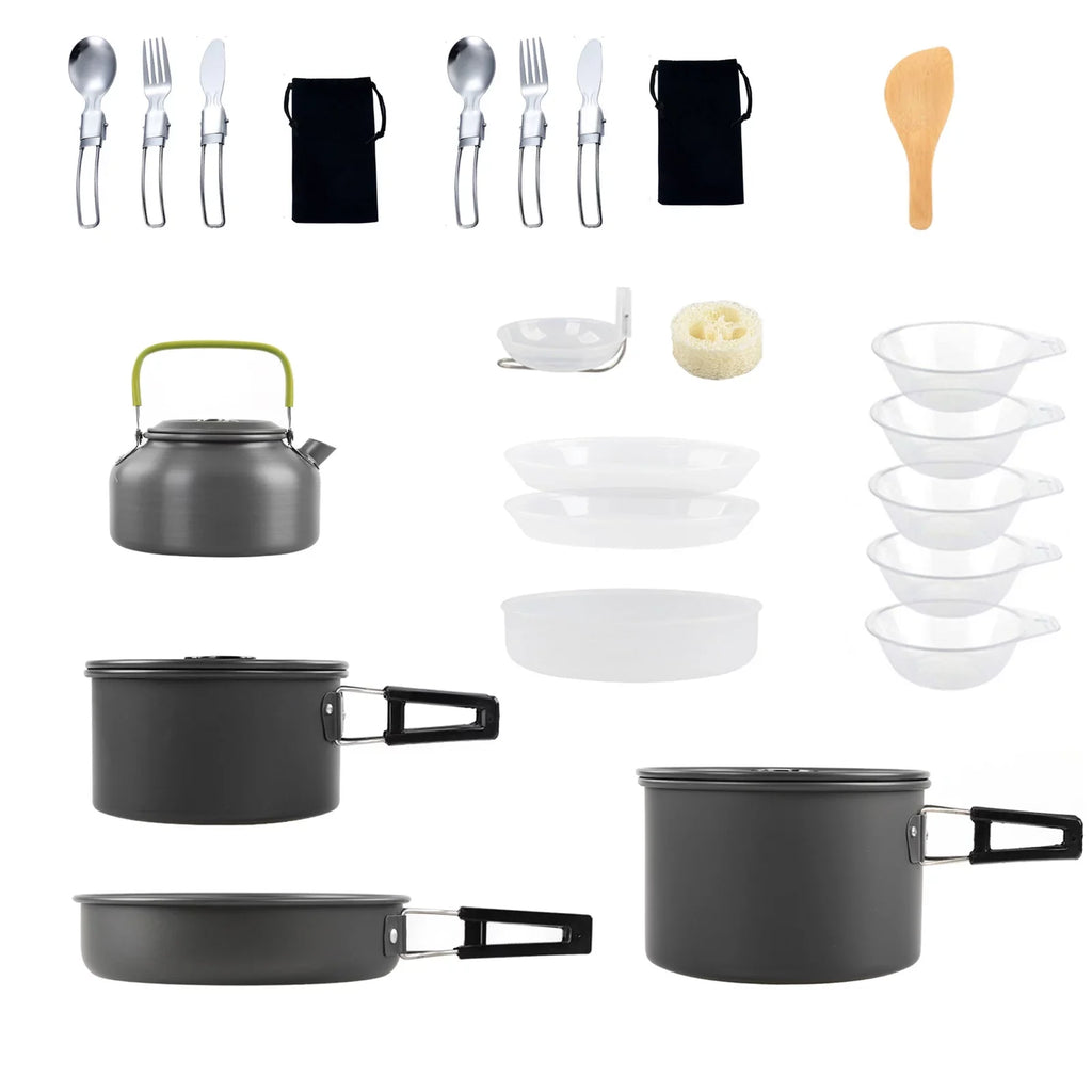 Yabuy Camping Cookware Mess Kit Non-Stick Pot and Pan Set with Kettle for Camping Hiking Backpacking