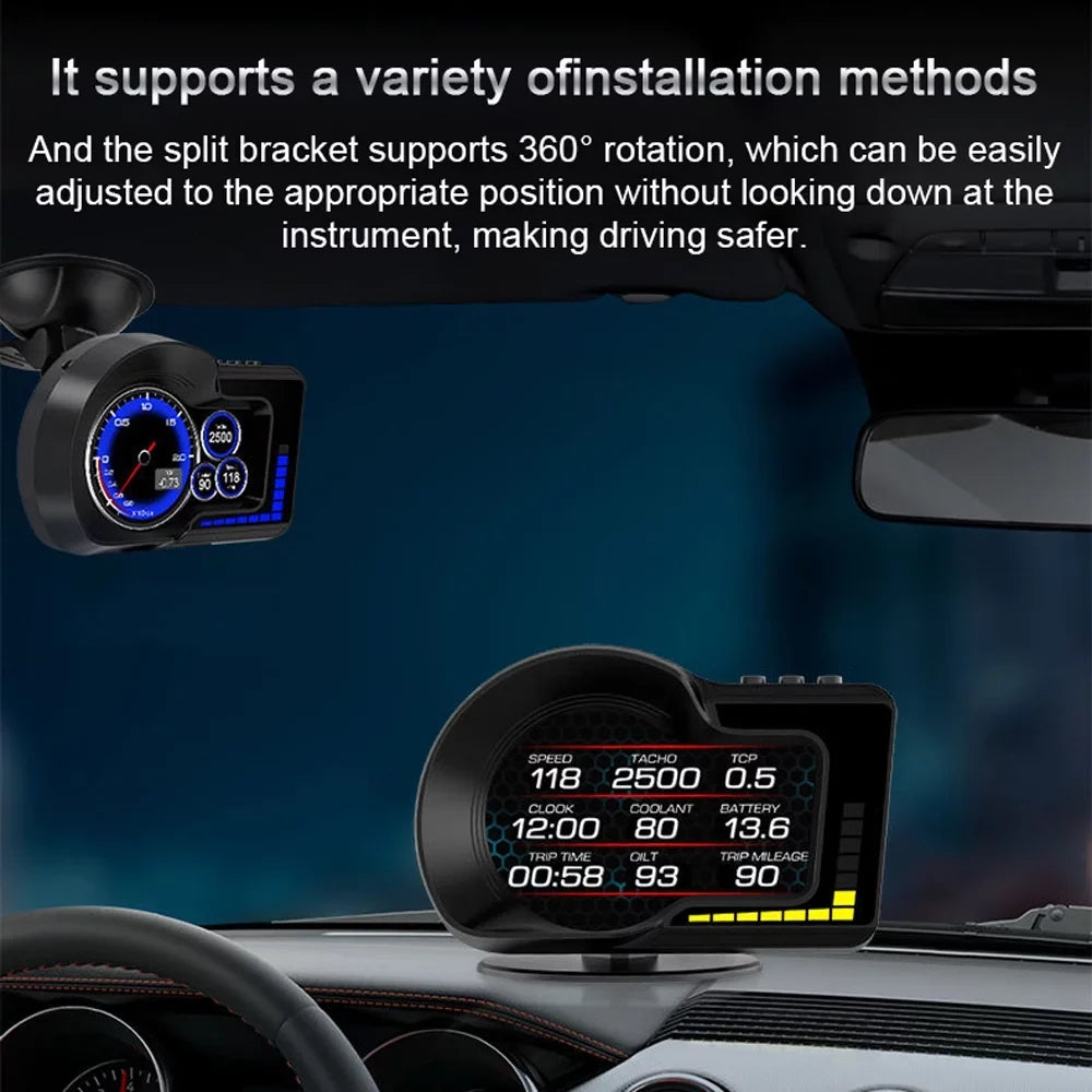 Moobody Head-Up Display for Car Speed Monitoring: Speedometer, Clock, RPM, Water & Oil Temperature