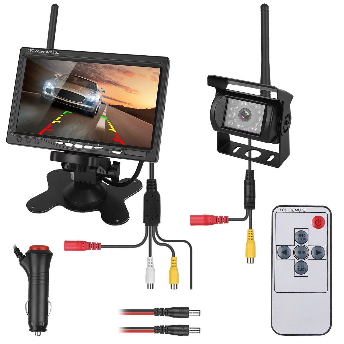 Wireless Backup Camera, Monitor Reverse Camera, Car Rearview Parking Reverse System, IP67 Waterproof Car Parking Reverse System with 7In Screen Night Vision 2.4G Stable Signal for Car Trunk Van SUV
