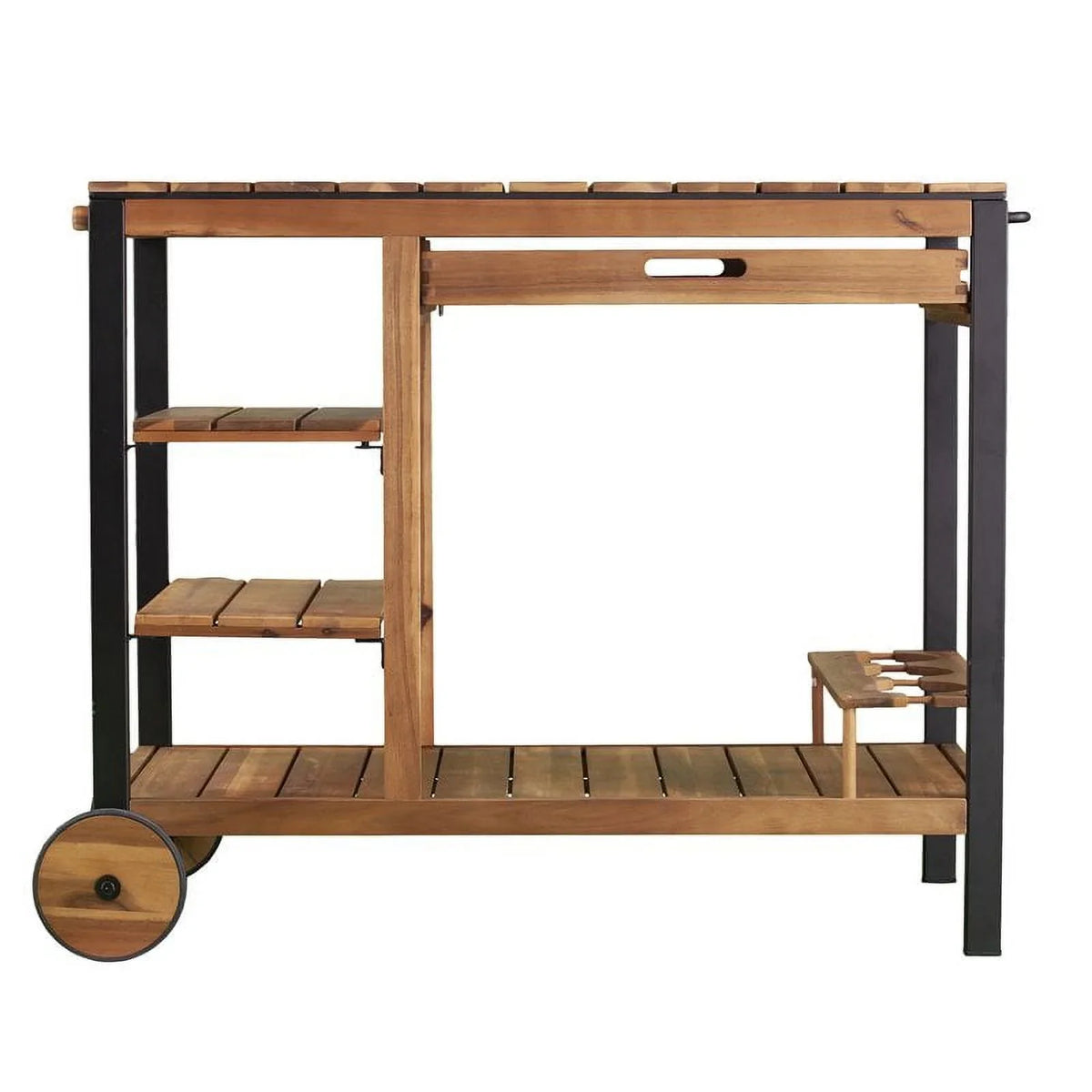 Afuera Living Contemporary Wood Outdoor Bar Cart in Natural Finish