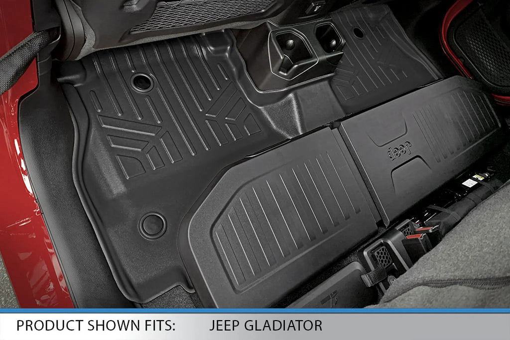 Smartliner SA0316-B0459 Custom Fit 2 Row Floor Mats Liner Set with Lockable Rear Underseat Storage for 2020-2023 Jeep Gladiator, Black