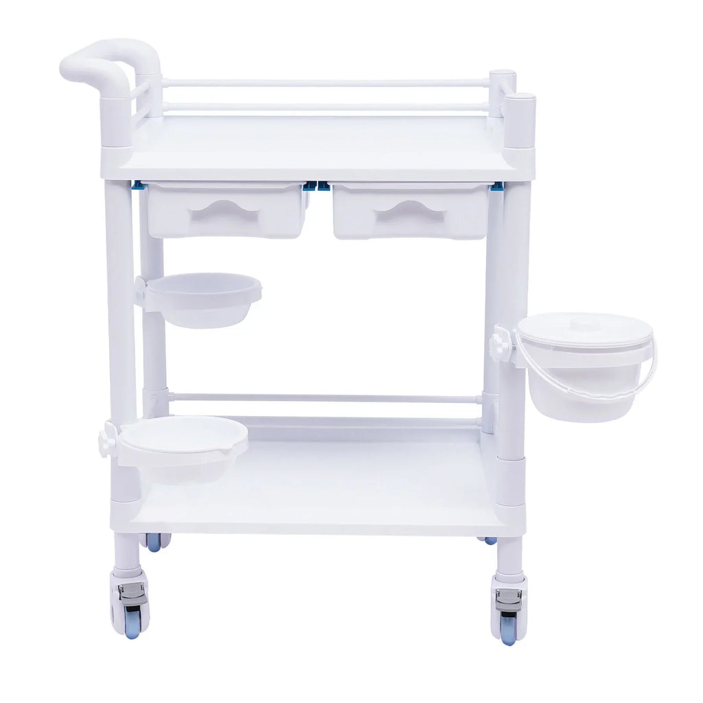 2 Tier Rolling Beauty Spa Trolley Cart, Mobile Utility Cart Trolley Spacious Spa Beauty Salon Rolling Trolley with 360°Rotate Wheels for Hospital Dental Clinic Beauty Salon
