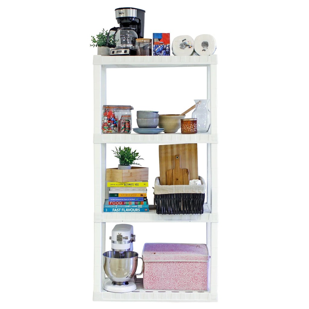 Hyper Tough 4-Tier Shelving Unit, W30 x D14 x H57" Multipurpose Home Storage Plastic Shelf Organizer, White