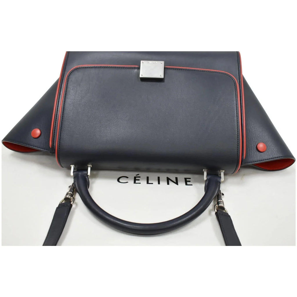 Pre-owned CELINE Trapeze Small 2way Leather Tote Shoulder Bag Blue
