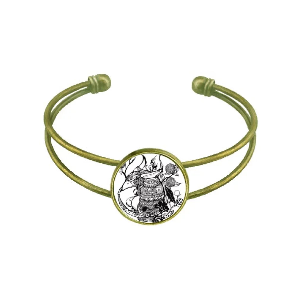 Chinese Masterpiece Mountains Rivers Drawing Armlet Retro Open Cuff Jewelry