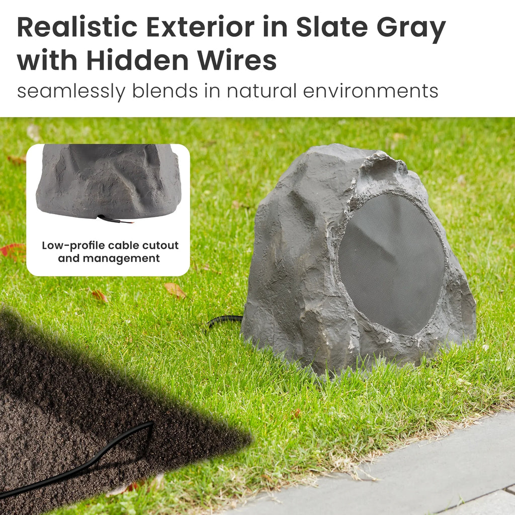 Theater Solutions 8R8SG Outdoor Slate 8" Rock 8 Speaker Set for Deck Pool Spa Yard Garden