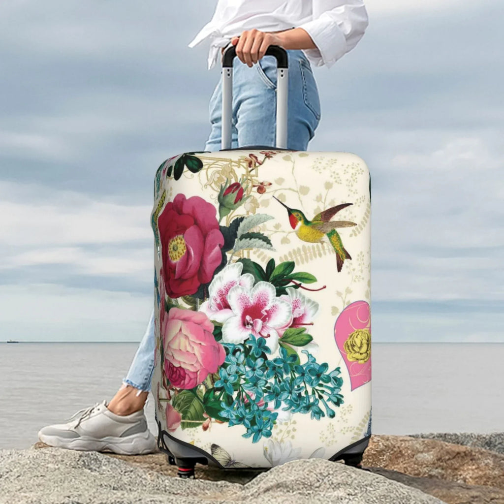 Easygdp Bird Butterfly Rose Print Elastic and Washable Suitcase Protective Protection with Hidden Zipper Fits 18-32 inch Luggage -Medium