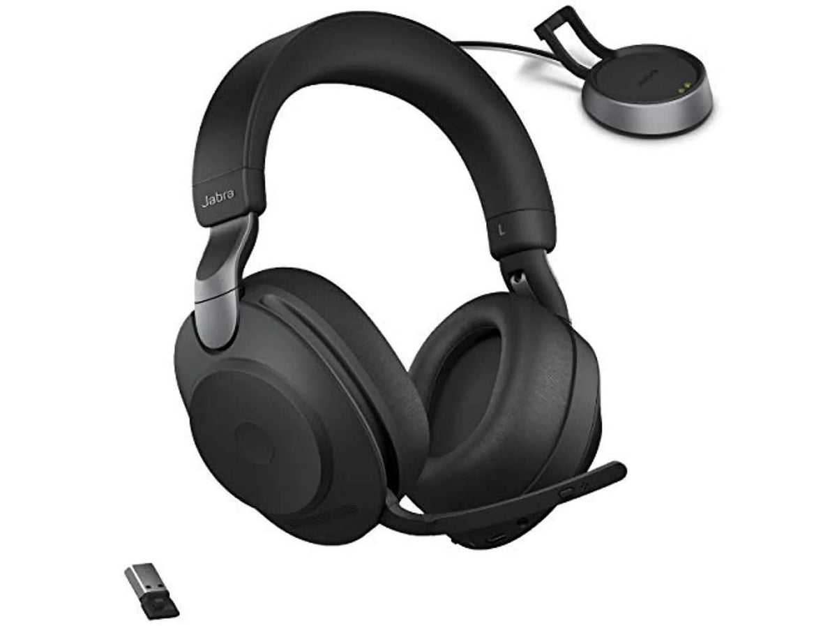 Jabra Evolve2 85 UC Wireless Headphones with Link380a, Stereo, Black - Wireless Bluetooth Headset for Calls and Music, 37 Hours of Battery Life, Advanced Noise Cancelling Headphones