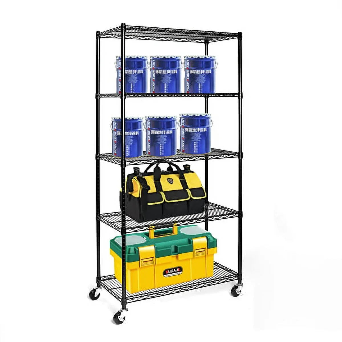 Fithood 5-Tier NSF-Certified Steel Wire Shelving with Wheels Black