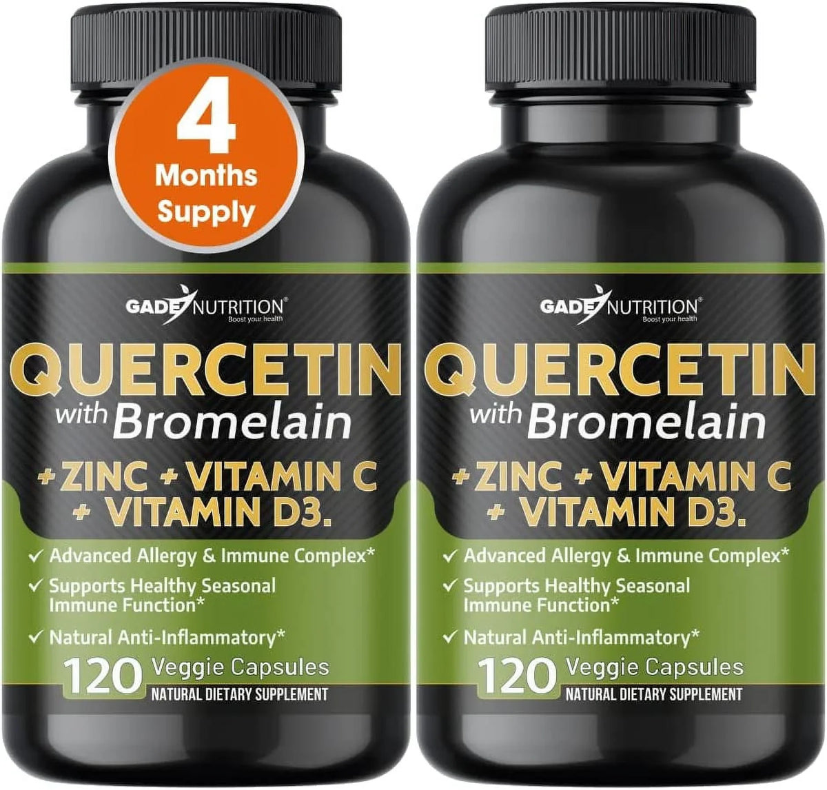 Quercetin with Vitamin C and Zinc - Quercetin 500mg - Quercetin with Bromelain - Zinc Quercetin - 240 Veggie Caps. Quercetin Supplements + Vitamin D3 (Non-GMO, Gluten-Free, Vegan)