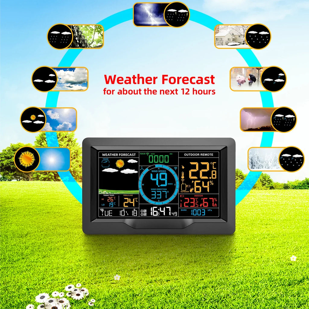Suzicca Wireless Weather Station Indoor Hygrometer Thermometer Temperature Backlit Humidity Display Digital Weather Forecast Station Clock Alarm Clock with Sensor USB Port